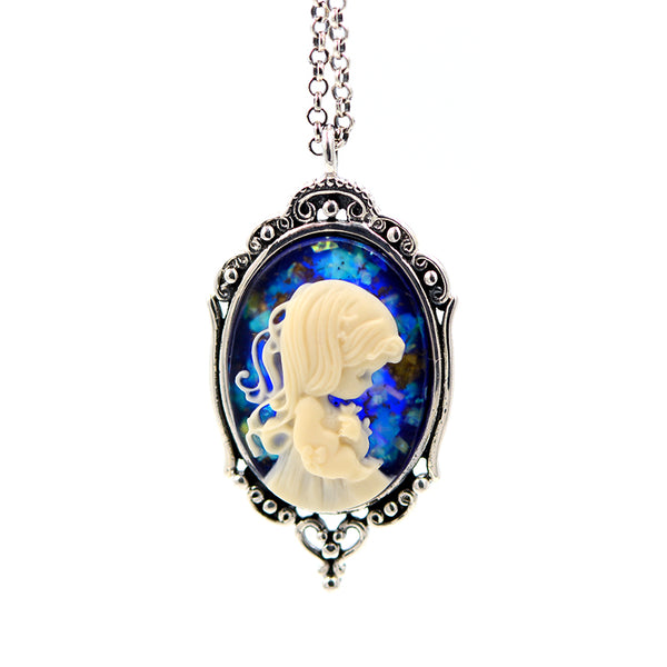 Prayer Vintage Blue gemstone Pendant Necklace Silver Handmade Jewelry Women girls