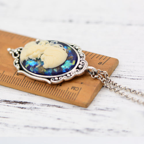 Prayer Vintage Blue gemstone Pendant Necklace Silver Handmade Jewelry Women good jewelry