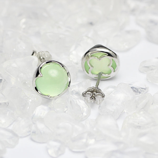 Prehnite Stud Earrings Silver Gemstone Jewelry Accessories Gifts Women GREEN