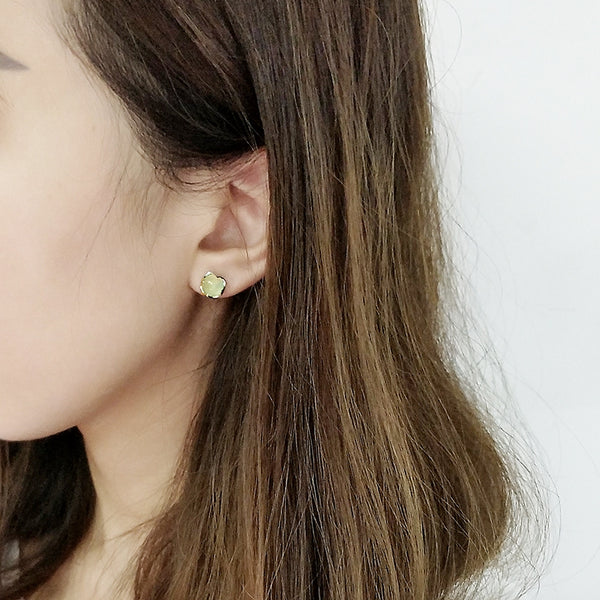 Prehnite Stud Earrings Silver Gemstone Jewelry Accessories Gifts Women wear look