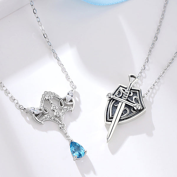 Princess and Knight Moonstone Topaz Pendant Necklace Couple Silver Necklace Accessories