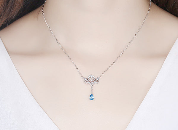 Princess and Knight Moonstone Topaz Pendant Necklace Couple Silver Necklace Casual