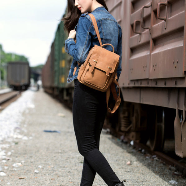 Quality Womens Small Brown Leather Backpack Purse Bags Backpacks for Women Brown