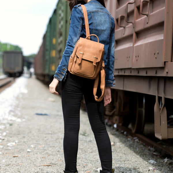 Quality Womens Small Brown Leather Backpack Purse Bags Backpacks for Women Chic