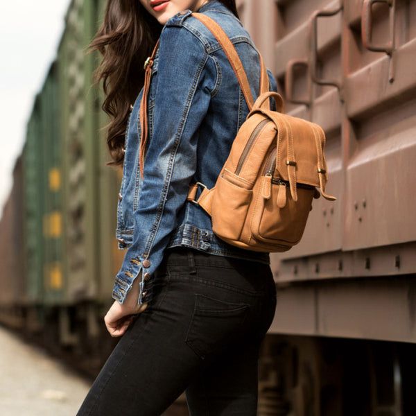 Quality Womens Small Brown Leather Backpack Purse Bags Backpacks for Women Cowhide