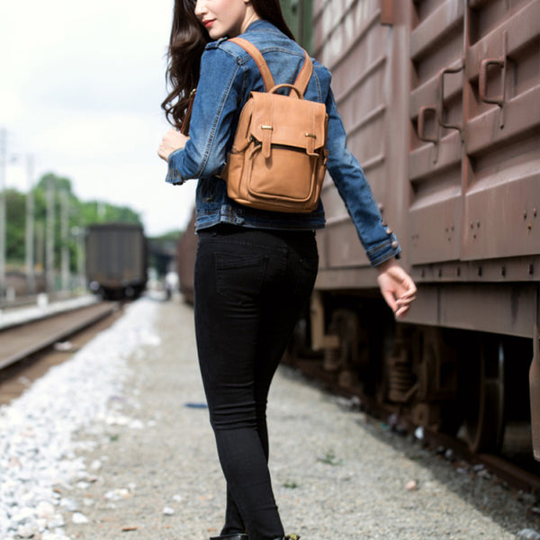Quality Womens Small Brown Leather Backpack Purse Bags Backpacks for Women Cute