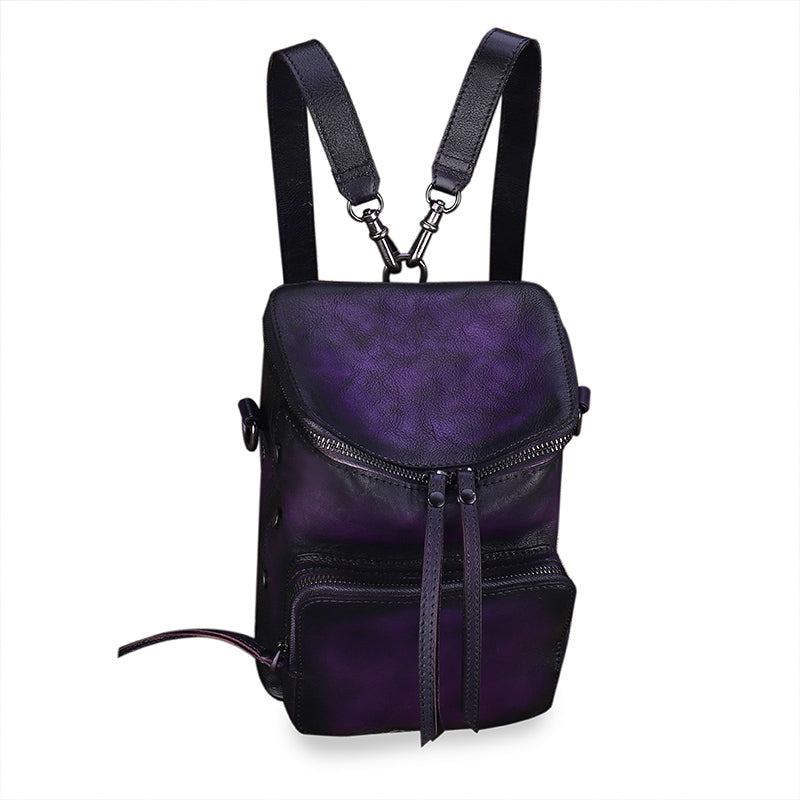cheap purple leather backpack Womens Small Purple Leather Backpack Purse Crossbody Sling Bag For Women
