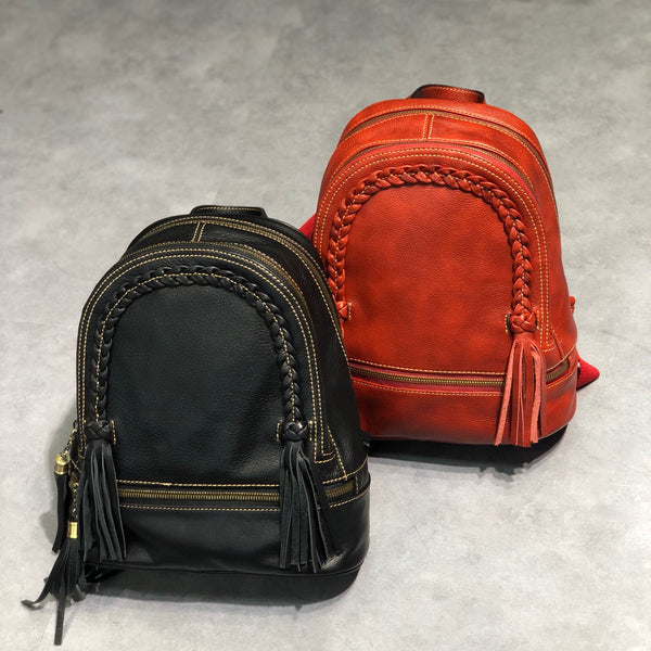 Designer Womens Leather Rucksack Backpack Purse with Fringe for Women