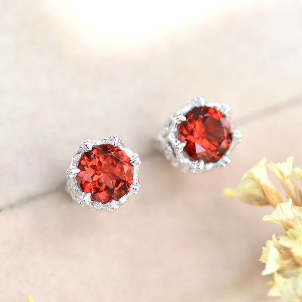 Red Garnet Stud Earrings Silver Handmade Jewelry Accessories Women gemstone jewelry