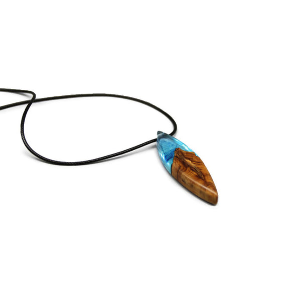 Resin Wood Pendant Necklace Unique Handmade Natural Jewelry Accessories Women Men blue