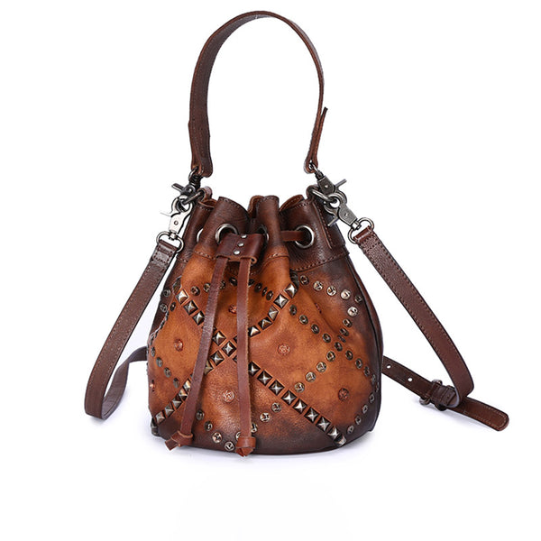 Rivets Leather Bucket Bag Designer Crossbody Bags