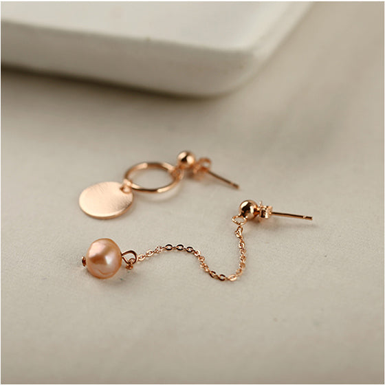 Rose Gold Sterling Silver Asymmetric Stud Dangle Earrings Handmade Jewelry Accessories Women fashionable