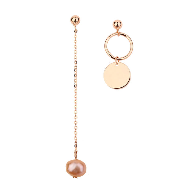 Rose Gold Sterling Silver Asymmetric Stud Dangle Earrings Handmade Jewelry Accessories Women