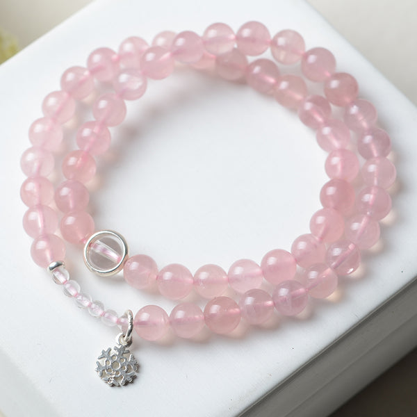 Rose Quartz Bead Silver Bracelets Handmade Jewelry Accessories Women cute