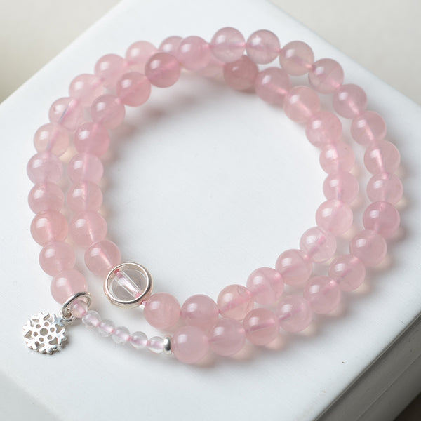Rose Quartz Bead Silver Bracelets Handmade Jewelry Accessories Women adorable