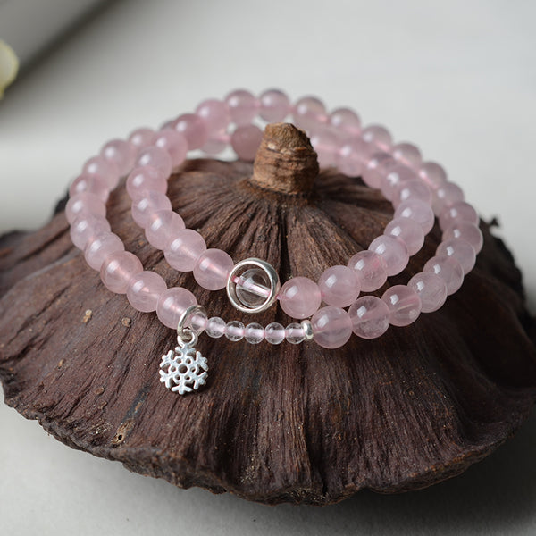 Rose Quartz Bead Silver Bracelets Handmade Jewelry Accessories Women
