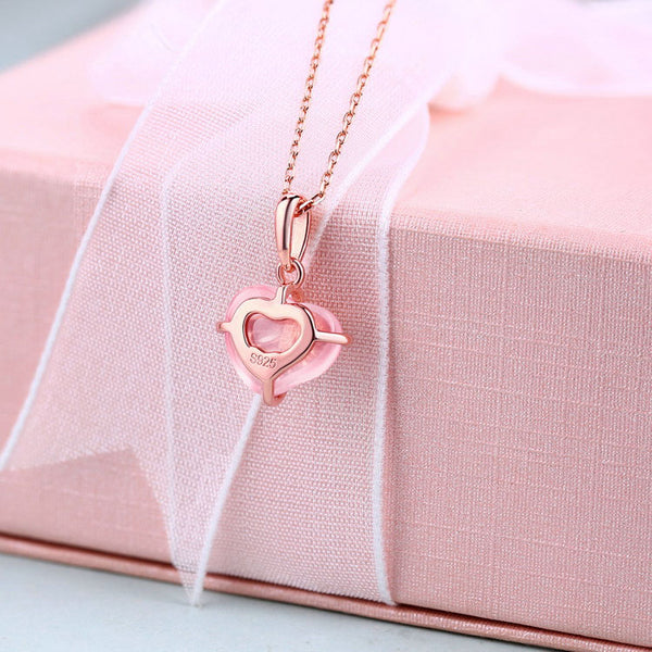 Bowknot Rose Quartz Citrine Cute Heart Pendant Necklace in Silver Jewelry Accessories Women