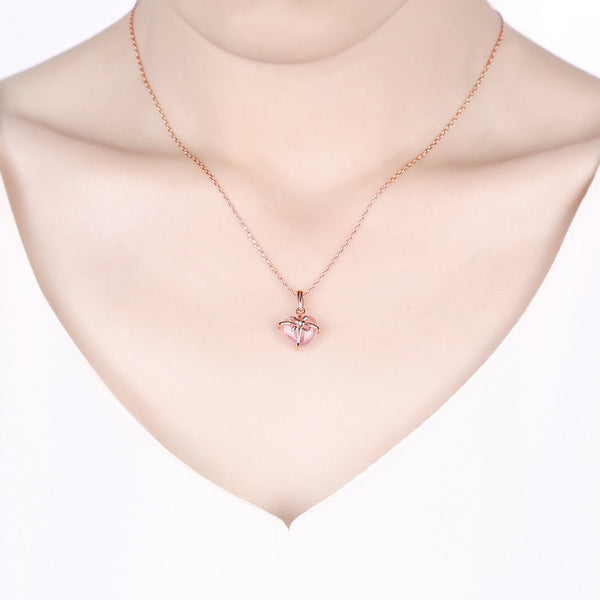 Rose Quartz Citrine Pendant Necklace Silver Jewelry Accessories Women pink