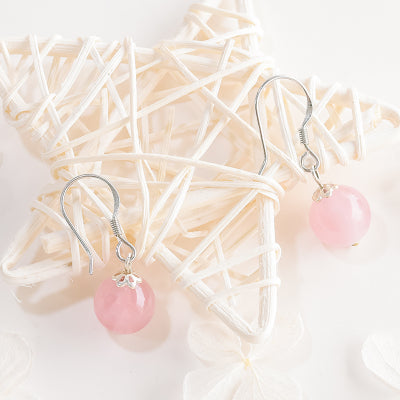 Rose Quartz Crystal Bead Drop Earrings Handmade Jewelry Accessories Women adorable