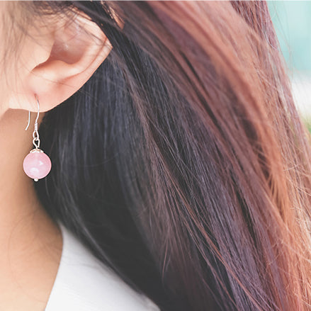 Rose Quartz Crystal Bead Drop Earrings Handmade Jewelry Accessories Women cute