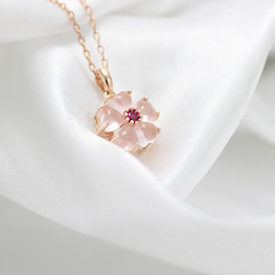 Rose Quartz Crystal Pendant Necklace in Gold Plated Silver Gemstone Jewelry Accessories Women