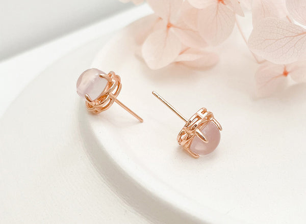 Rose Quartz Crystal Stud Earrings Gold Silver Earrings For Women