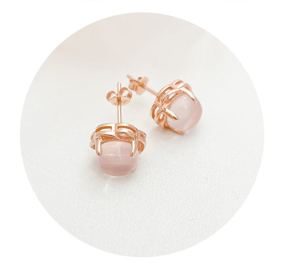Rose Quartz Crystal Stud Earrings Gold Silver Earrings Small