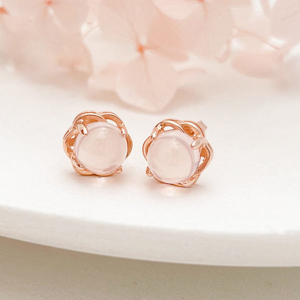 Rose Quartz Crystal Stud Earrings Gold Silver Gemstone Jewelry Accesspries Gifts Women Chic