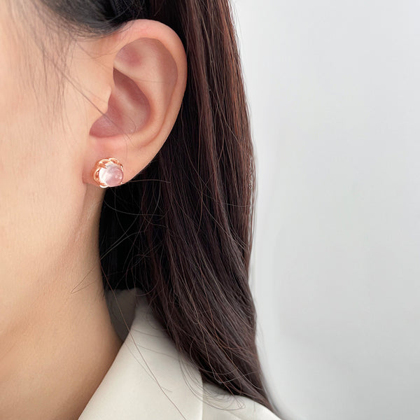 Rose Quartz Crystal Stud Earrings Gold Silver Gemstone Jewelry Accesspries Gifts Women Cute