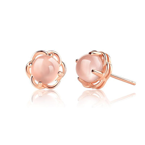Rose Quartz Crystal Stud Earrings Gold Silver Gemstone Jewelry Accessories Gifts Women cute