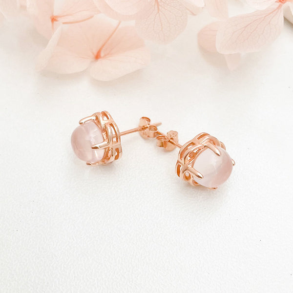Rose Quartz Crystal Stud Earrings Gold Silver Gemstone Jewelry Accesspries Gifts Women nice