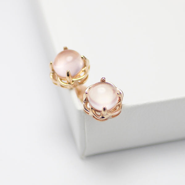 Rose Quartz Crystal Stud Earrings Gold Silver Gemstone Jewelry Accessories Gifts Women pink