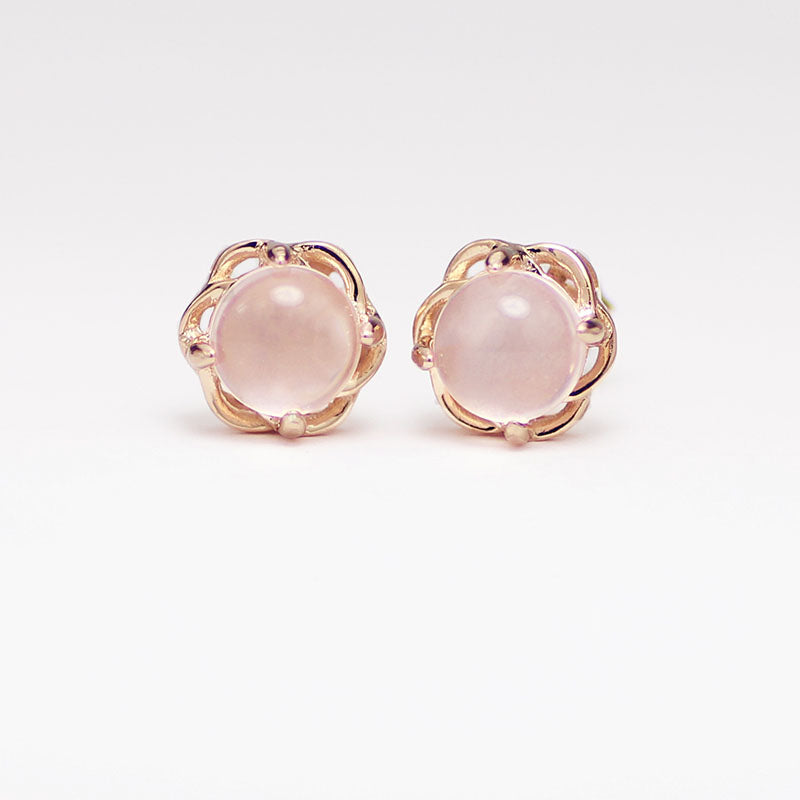 Rose Quartz Crystal Stud Earrings Gold Silver Gemstone Jewelry Accessories Gifts Women