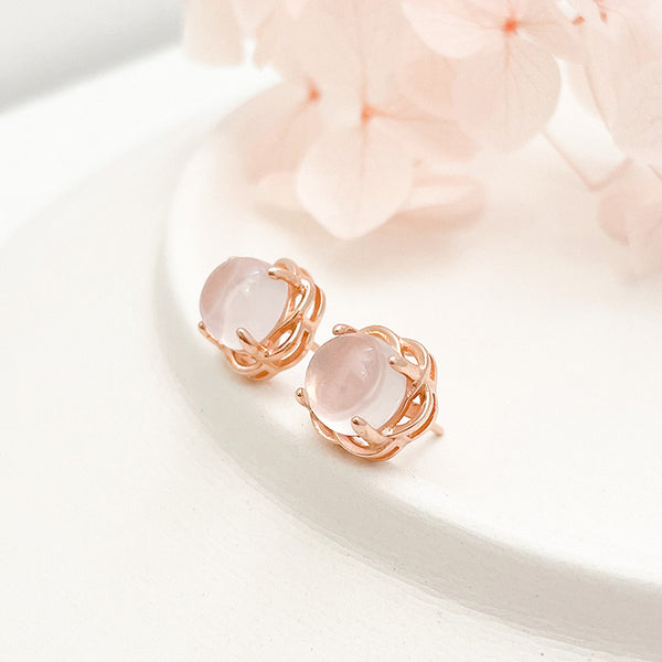 Rose Quartz Crystal Stud Earrings Gold Silver Gemstone Jewelry Accessories