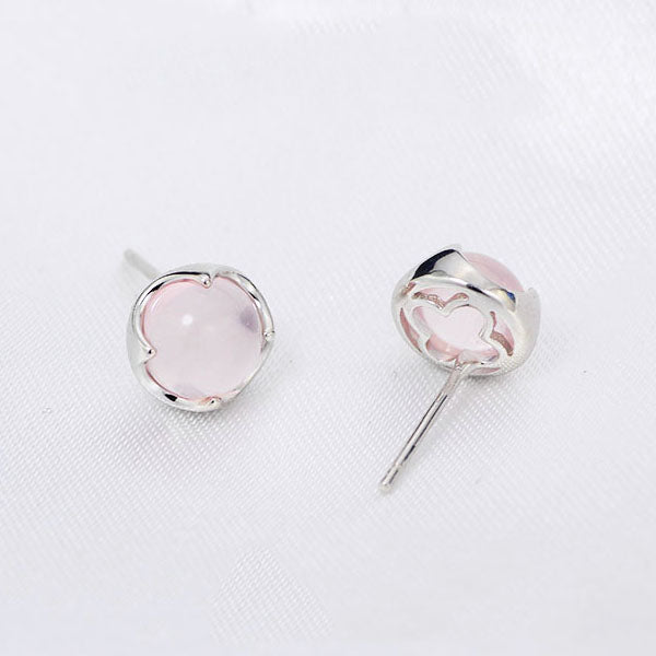 Rose Quartz Crystal Stud Earrings Silver Gemstone Jewelry Accessories Gifts Women back