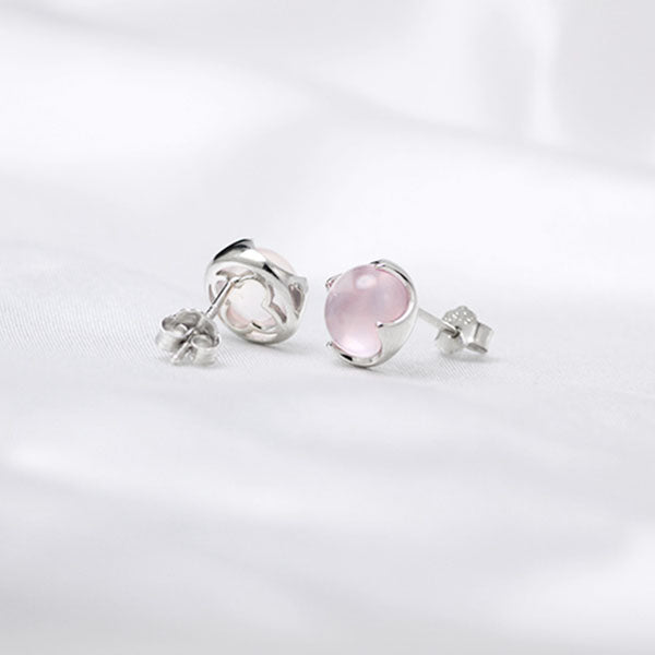 Rose Quartz Crystal Stud Earrings Silver Gemstone Jewelry Accessories Gifts Women beautifful