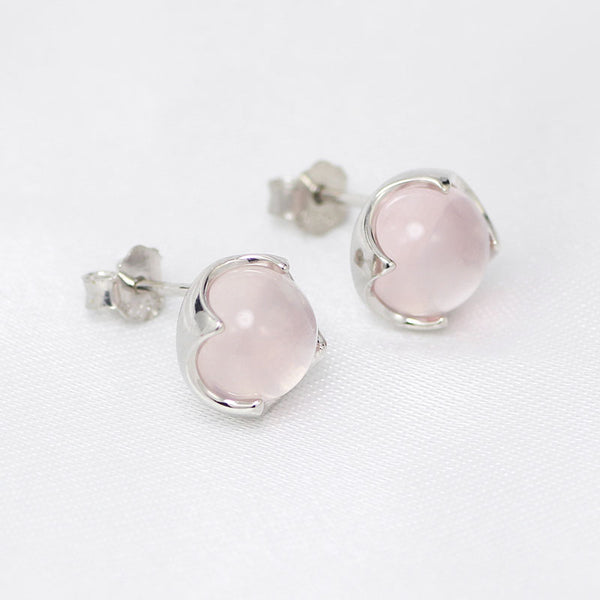 Rose Quartz Crystal Stud Earrings Silver Gemstone Jewelry Accessories Gifts Women girls