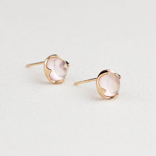Rose Quartz Crystal Stud Earrings Silver Gemstone Jewelry Accessories Gifts Women gold