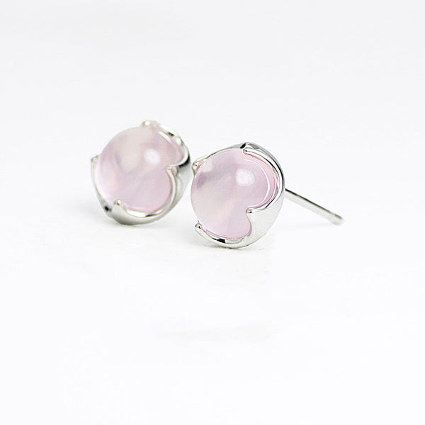 Rose Quartz Crystal Stud Earrings Silver Gemstone Jewelry Accessories Gifts Women