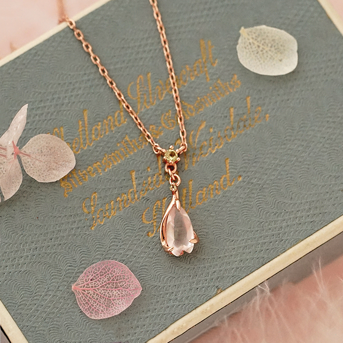 Rose Quartz Pendant Necklace 14K Gold Plated Sterling Silver Jewelry Accessories Women