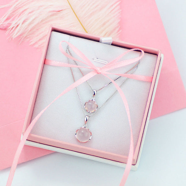 Rose Quartz Pendant Necklace Silver Jewelry Accessories Gift Women chic