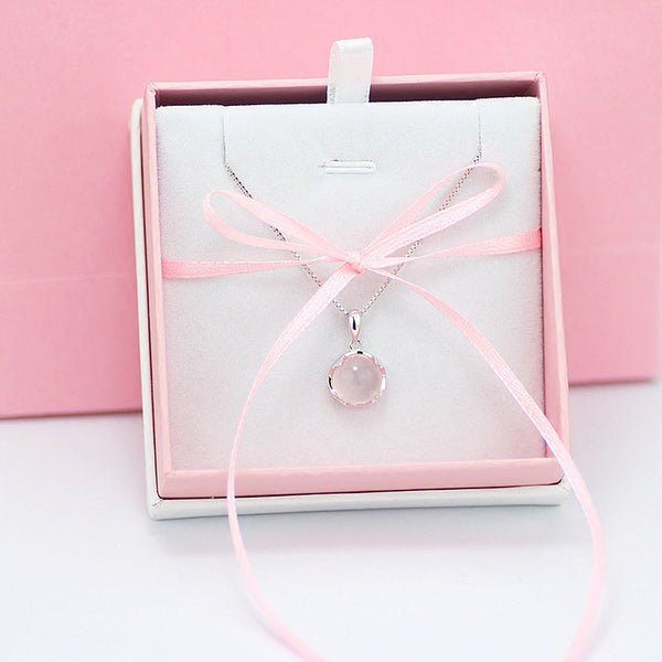 Rose Quartz Pendant Necklace Silver Jewelry Accessories Gift Women girls