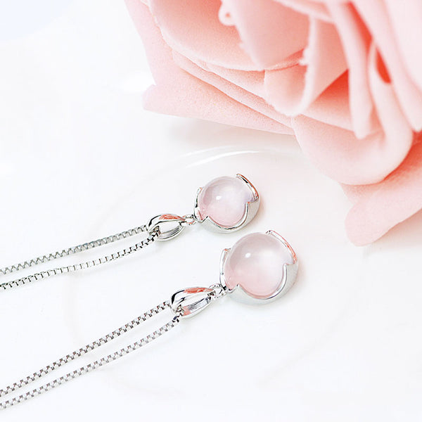 Rose Quartz Pendant Necklace Silver Jewelry Accessories Gift Women