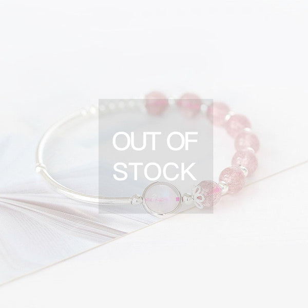 Rose Quartz Strawberry Quartz Crystal Sterling Silver Bead Bracelet Handmade Jewelry Women