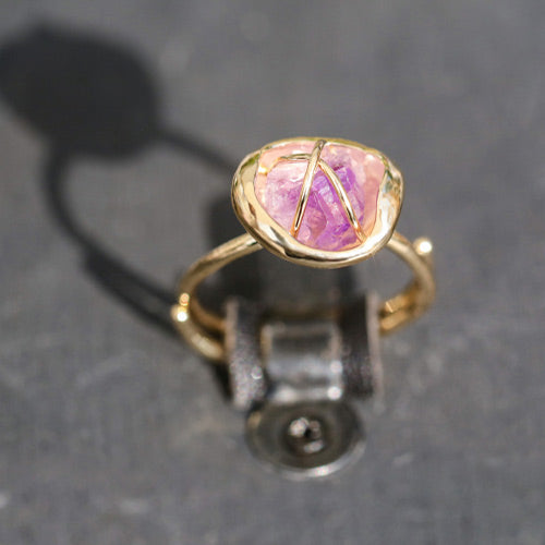 Rough Amethyst Ring Gold Cooper Handmade Feb Birthstone Jewelry Accessories Women hola