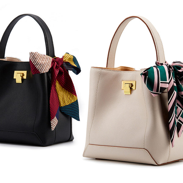 Silk Scarf Womens Leather Tote Bag Handbags
