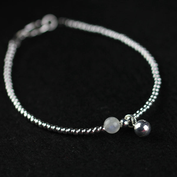 Silver Moonstone Beaded Bracelet Handmade Gemstone Jewelry Accessories Gifts For Women