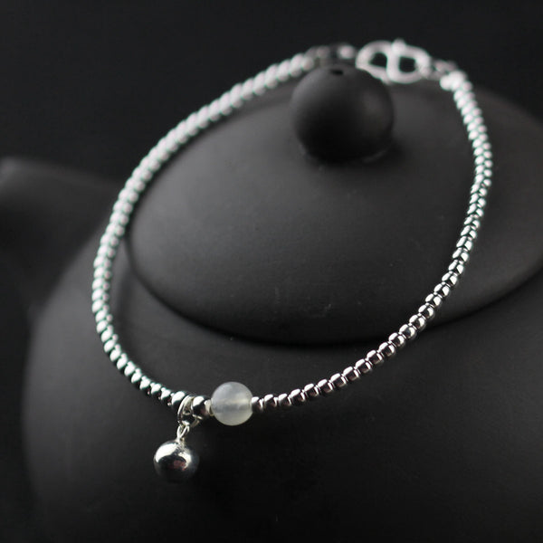 Silver Moonstone Beaded Bracelet Handmade Gemstone Jewelry Accessories Gifts Women beautiful