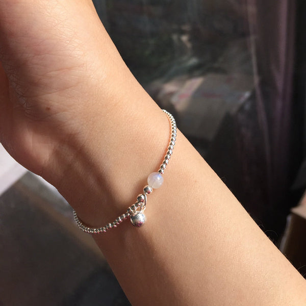Silver Moonstone Beaded Bracelet Handmade Gemstone Jewelry Accessories Gifts Women cute