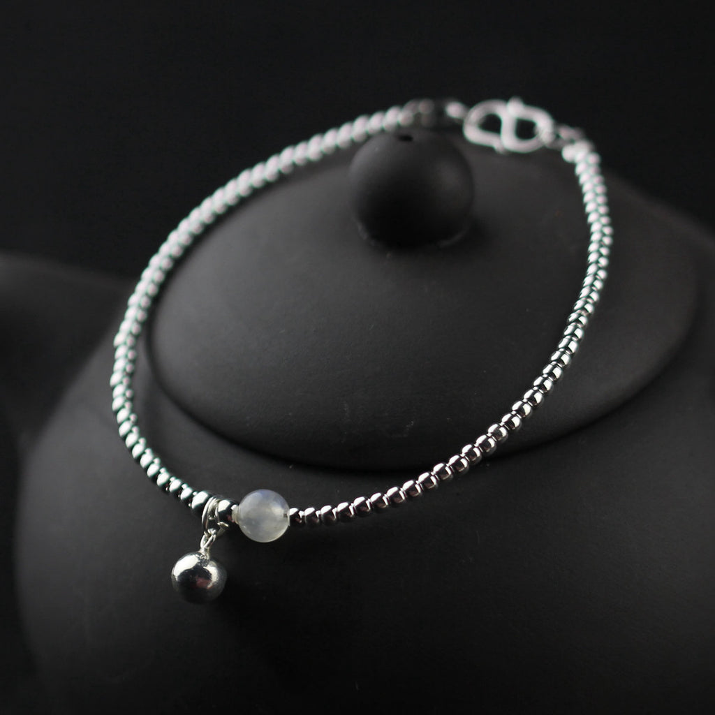 Silver Moonstone Beaded Bracelet Handmade Gemstone Jewelry Accessories Gifts Women